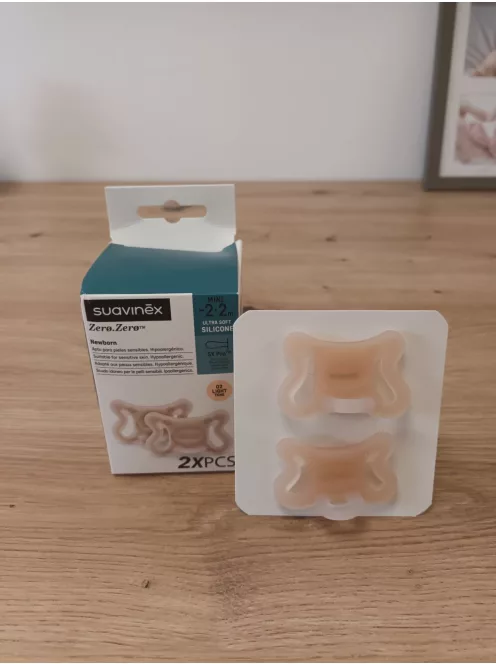 Suavinex Zero Zero újszülött cumi, 2 db, fiziológiás SX Pro cumitesttel, -2 hónapos babáknak, koraszülötteknek, hipoallergén, érzékeny bőrre alkalmas, bőrbarát, könnyű kivitel OUTLET termék