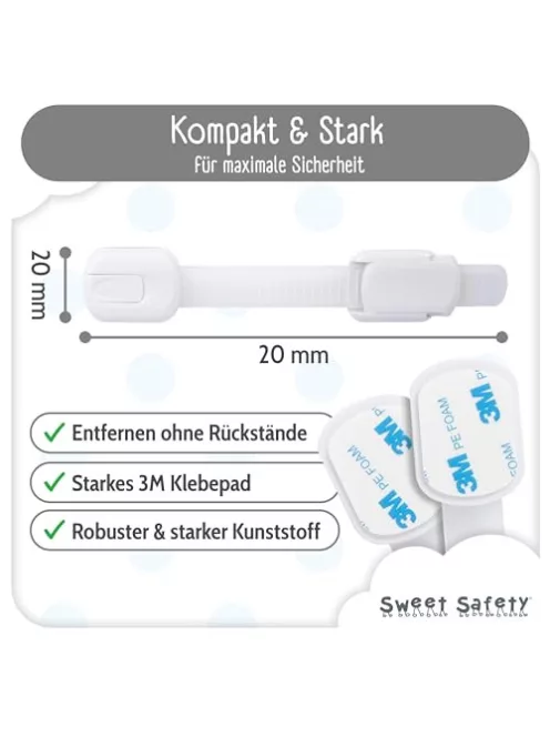 Sweet Safety 6 db-os  puha szalagos fiókzár, Extra erős – TÜV-bevizsgált gyerekbiztonsági zár bútorokhoz -OUTLET termék