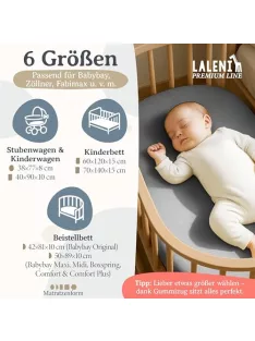   Laleni Premium gumis lepedő, 50x90cm, kiságyba és gyerekágyba, 100% pamut, Oeko-TEX tanúsítvánnyal, szürke OUTLET termék