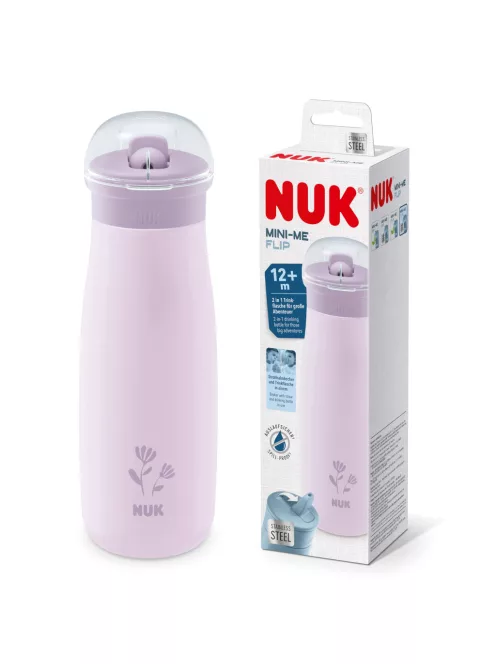 NUK Mini-Me Flip szívószállal kisgyermekeknek, 12 hónapos kortól, 500 ml, rozsdamentes acél kulacs gyerekeknek OUTLET termék