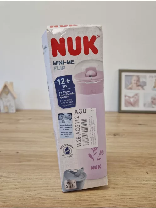 NUK Mini-Me Flip szívószállal kisgyermekeknek, 12 hónapos kortól, 500 ml, rozsdamentes acél kulacs gyerekeknek OUTLET termék