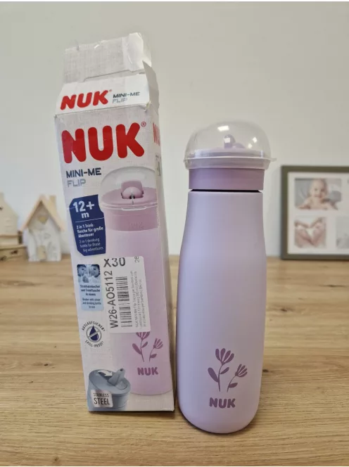 NUK Mini-Me Flip szívószállal kisgyermekeknek, 12 hónapos kortól, 500 ml, rozsdamentes acél kulacs gyerekeknek OUTLET termék