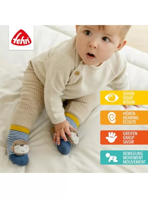 Fehn Otter Theo csörgő zokni – Activity babazokni állatmintával OUTLET termék