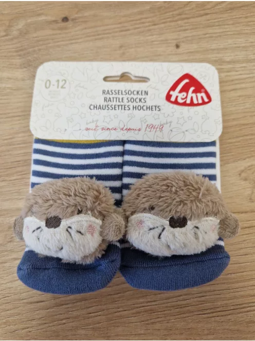 Fehn Otter Theo csörgő zokni – Activity babazokni állatmintával OUTLET termék