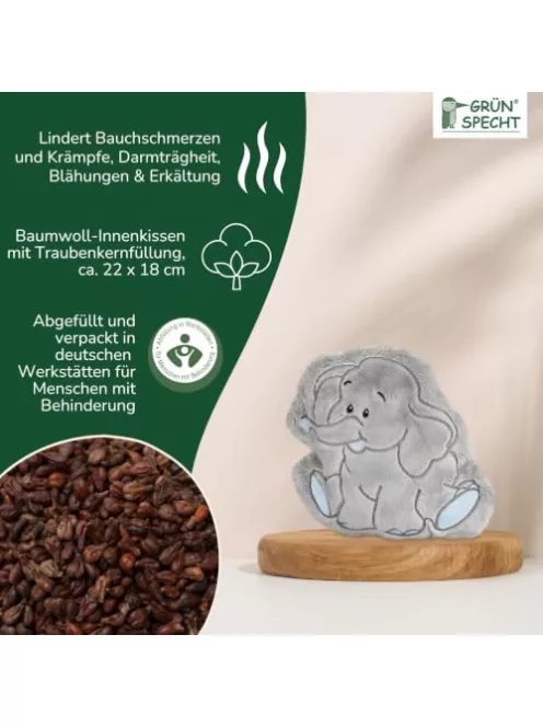 GRÜNSPECHT Wärmezoo melegítő párna, szőlőmag töltet, 100% pamut, elefánt OUTLET termék