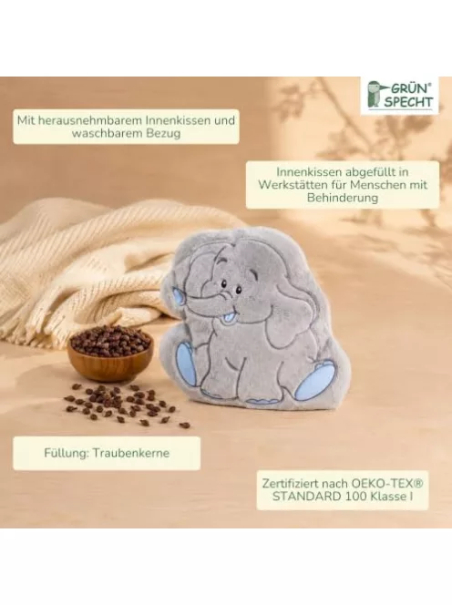 GRÜNSPECHT Wärmezoo melegítő párna, szőlőmag töltet, 100% pamut, elefánt OUTLET termék