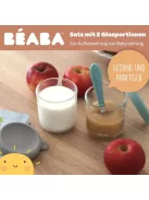 BÉABA 2 darabos üvegtároló szett bébiételhez – extra ellenálló üveg, 100% szivárgásmentes, hőálló, fagyasztható, sterilizálható, skálával, 250 ml, zsályazöld/gazella OUTLET termék