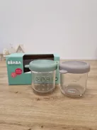 BÉABA 2 darabos üvegtároló szett bébiételhez – extra ellenálló üveg, 100% szivárgásmentes, hőálló, fagyasztható, sterilizálható, skálával, 250 ml, zsályazöld/gazella OUTLET termék