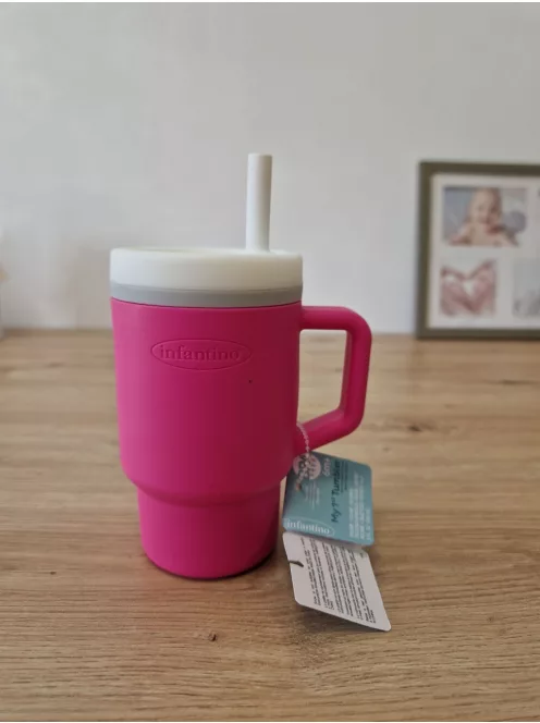 INFANTINO pohár, szivárgásmentes szívószállal, fogantyúval, 255 ml, pink OUTLET termék