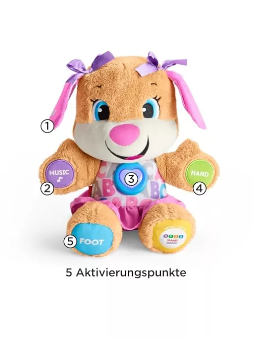 Fisher-Price németül beszélő, éneklő plüssjáték, babajáték 6 hónapos kortól, OUTLET termék