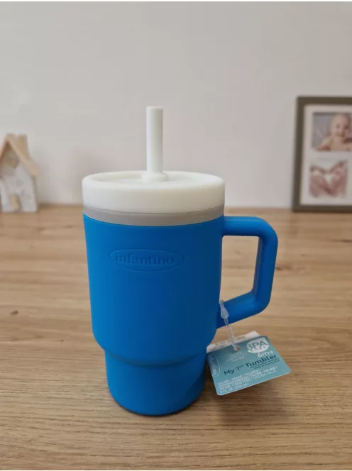 INFANTINO itatópohár kifolyásbiztos szívószállal és kisgyermekbarát füllel,255 ml, óceán OUTLET termék