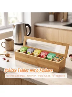   Relaxdays 10031460 bambusz teásdoboz, 6 rekesz, 72 teafilter OUTLET termék