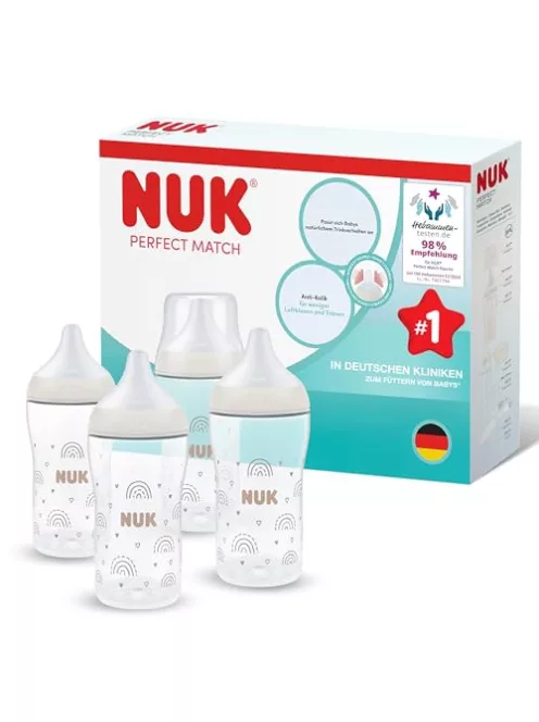 NUK Perfect Match cumisüveg  3+ hó, 260 ml hőérzékelős,szivárvány, 4 darabos szett OUTLET termék