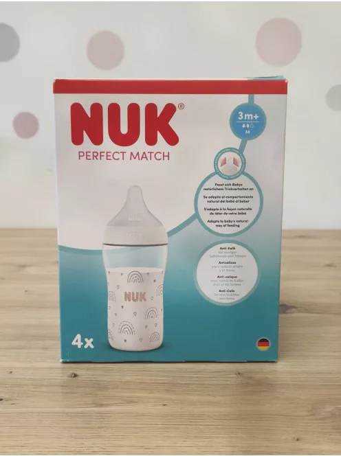 NUK Perfect Match cumisüveg  3+ hó, 260 ml hőérzékelős,szivárvány, 4 darabos szett OUTLET termék