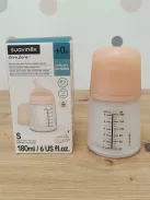 Suavinex Zero Zero anti-kolik cumisüveg lassú folyású szilikon etetőcumival (S), 0 hónapos kortól, újszülötteknek, 180 ml OUTLET termék