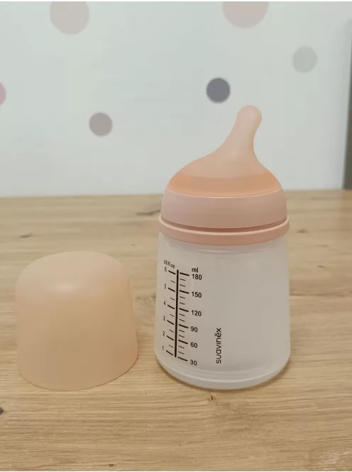 Suavinex Zero Zero anti-kolik cumisüveg lassú folyású szilikon etetőcumival (S), 0 hónapos kortól, újszülötteknek, 180 ml OUTLET termék