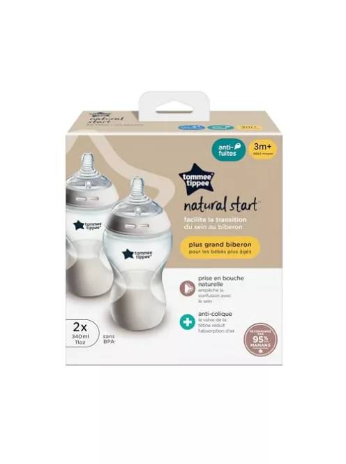 Tommee Tippee cumisüveg, Natural Start kólika elleni cumisüveg, 340 ml, 2 db-os db, önsterilizáló, OUTLET termék