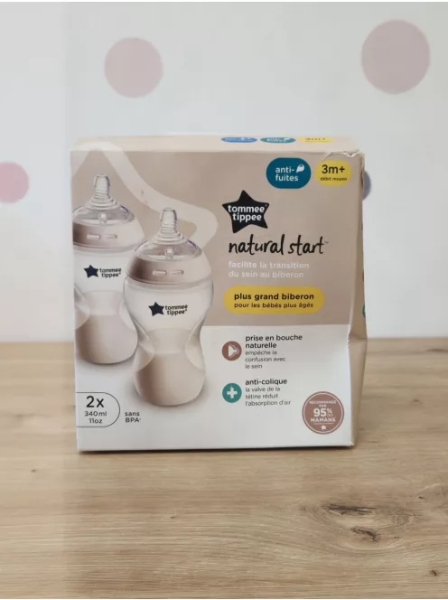 Tommee Tippee cumisüveg, Natural Start kólika elleni cumisüveg, 340 ml, 2 db-os db, önsterilizáló, OUTLET termék