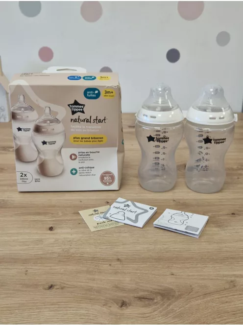 Tommee Tippee cumisüveg, Natural Start kólika elleni cumisüveg, 340 ml, 2 db-os db, önsterilizáló, OUTLET termék