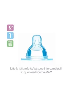   MAM etetőcumi, 1-es méret, lassú folyás, SkinSoft szilikonból, 0 hónapos kortól, 2 db OUTLET termék