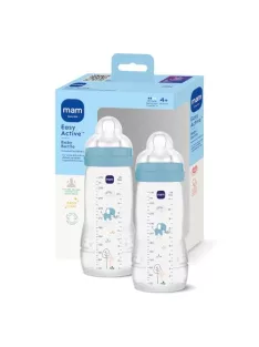   MAM Easy Active cumisüveg 2 x 330 ml, 4+ hónapos kortól, 2-es méretű etetőcumi, elefánt OUTLET termék