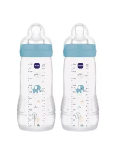   MAM Easy Active cumisüveg 2 x 330 ml, 4+ hónapos kortól, 2-es méretű etetőcumi, elefánt OUTLET termék