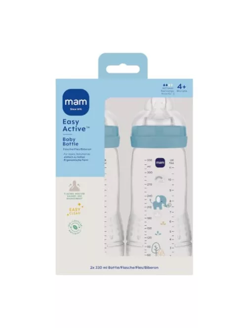 MAM Easy Active cumisüveg 2 x 330 ml, 4+ hónapos kortól, 2-es méretű etetőcumi, elefánt OUTLET termék