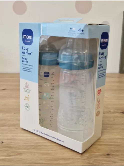 MAM Easy Active cumisüveg 2 x 330 ml, 4+ hónapos kortól, 2-es méretű etetőcumi, elefánt OUTLET termék