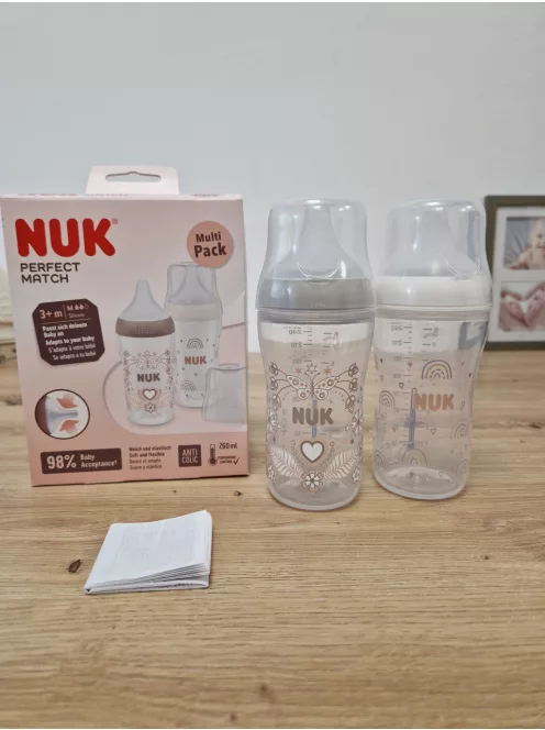 NUK Perfect Match cumisüveg szett 3 hó kortól Anti-Colic 260 ml BPA-mentes OUTLET termék