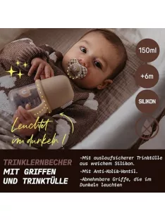   Suavinex itatópohár világító effekttel, csőrös pohár babáknak AntiColic szeleppel, 150 ml, +6 hó, kék OUTLET termék