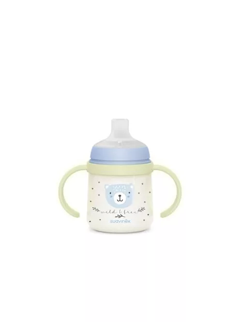 Suavinex itatópohár világító effekttel, csőrös pohár babáknak AntiColic szeleppel, 150 ml, +6 hó, kék OUTLET termék