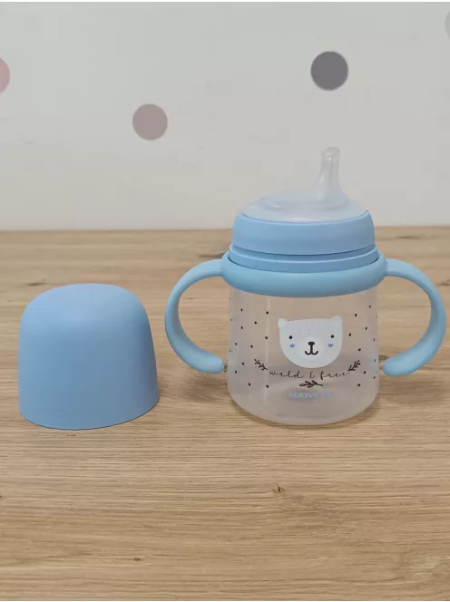 Suavinex itatópohár világító effekttel, csőrös pohár babáknak AntiColic szeleppel, 150 ml, +6 hó, kék OUTLET termék