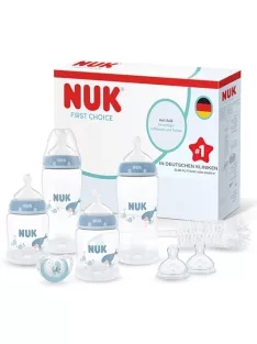   NUK First Choice Perfect Start cumisüveg ajándékszett újszülötteknek, 0–6 hónap, Bálna OUTLET termék