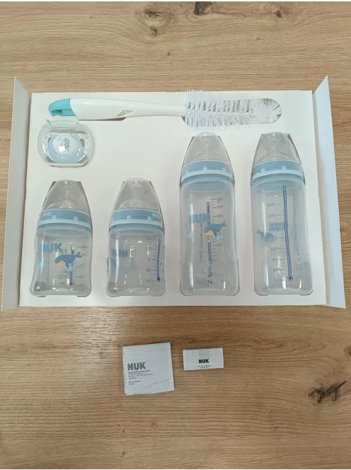 NUK First Choice Perfect Start cumisüveg ajándékszett újszülötteknek, 0–6 hónap, Bálna OUTLET termék