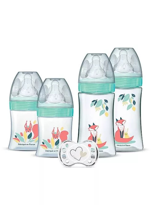 DODIE 4 db cumisüveg újszülötteknek, kerek anti-kólikás etetőcumival (2 x 150 ml és 2 x 270 ml) + 1 cumi újszülötteknek OUTLET termék
