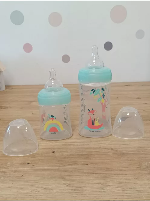 DODIE 4 db cumisüveg újszülötteknek, kerek anti-kólikás etetőcumival (2 x 150 ml és 2 x 270 ml) + 1 cumi újszülötteknek OUTLET termék