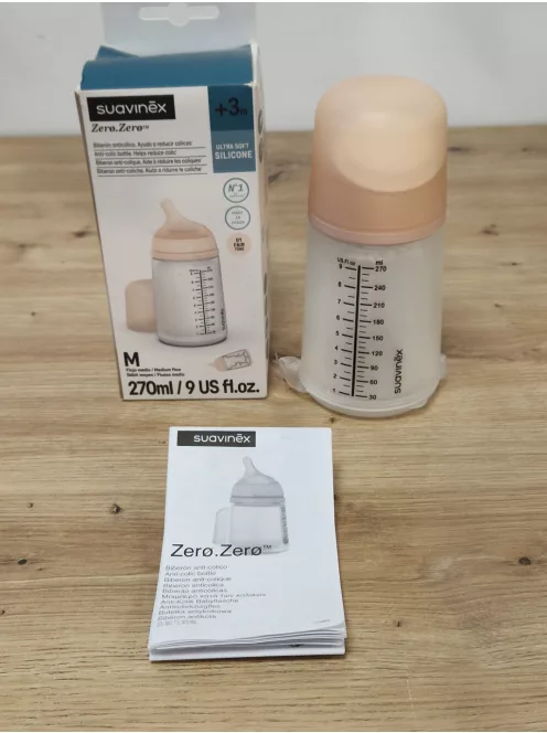 Suavinex Zero Zero anti-kolik cumisüveg, szilikon etetőcumival (M), 3 hónapos kortól, 270 ml OUTLET termék