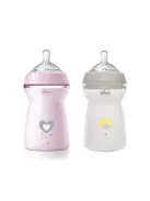 Chicco Natural Feeling anti-kólikás cumisüveg 6+ hó, 2 db, 330 ml, rózsaszín és szürke OUTLET termék