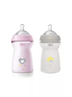   Chicco Natural Feeling anti-kólikás cumisüveg 6+ hó, 2 db, 330 ml, rózsaszín és szürke OUTLET termék