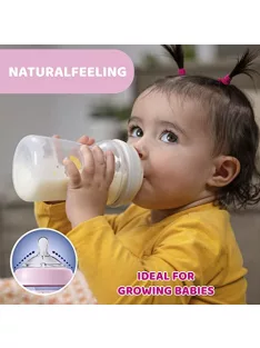   Chicco Natural Feeling anti-kólikás cumisüveg 6+ hó, 2 db, 330 ml, rózsaszín és szürke OUTLET termék