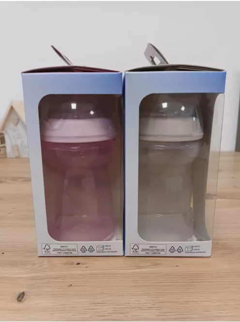 Chicco Natural Feeling anti-kólikás cumisüveg 6+ hó, 2 db, 330 ml, rózsaszín és szürke OUTLET termék