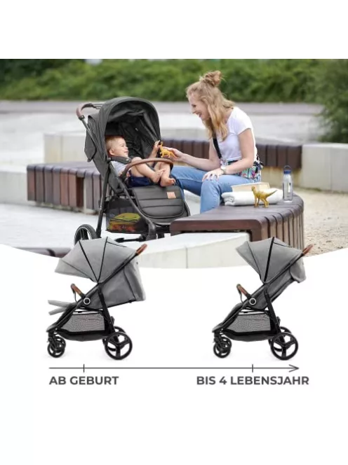 Kinderkraft GRANDE PLUS sport babakocsi, születéstől 22 kg-ig, egykezes összecsukás, szürke OUTLET termék