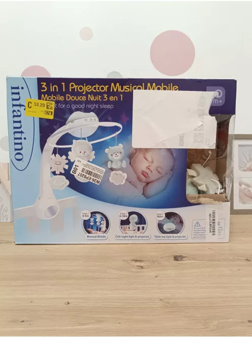 Infantino 3 az 1-ben projektoros zenélő forgó, 6 dallammal OUTLET termék