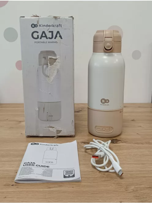 Kinderkraft GAJA mobil cumisüveg-melegítő, 2 az 1-ben termosz 500 ml, 5 hőfokozat, USB-C töltés, bézs OUTLET termék