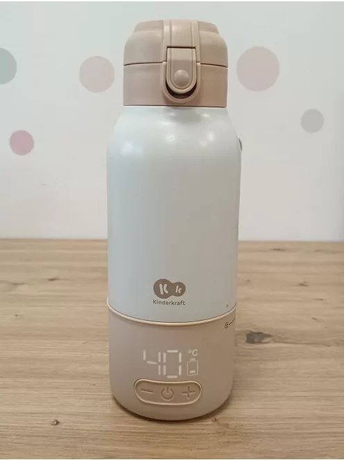 Kinderkraft GAJA mobil cumisüveg-melegítő, 2 az 1-ben termosz 500 ml, 5 hőfokozat, USB-C töltés, bézs OUTLET termék