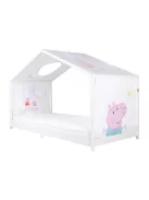 Roba Peppa Pig huzat Montessori házikó ágyhoz 90 × 200 cm – baldachinos kiegészítő 3 tárolózsebbel és tetőablakkal – fehér/rózsaszín OUTLET termék