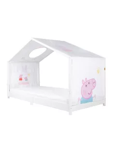   Roba Peppa Pig huzat Montessori házikó ágyhoz 90 × 200 cm – baldachinos kiegészítő 3 tárolózsebbel és tetőablakkal – fehér/rózsaszín OUTLET termék