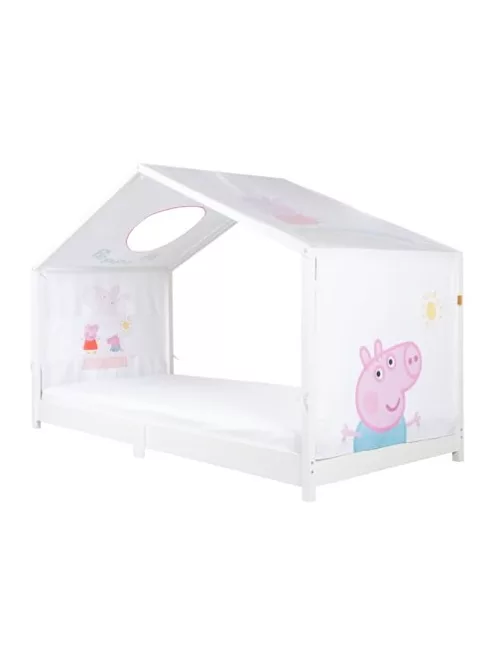 Roba Peppa Pig huzat Montessori házikó ágyhoz 90 × 200 cm – baldachinos kiegészítő 3 tárolózsebbel és tetőablakkal – fehér/rózsaszín OUTLET termék