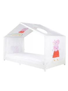   Roba Peppa Pig huzat Montessori házikó ágyhoz 90 × 200 cm – baldachinos kiegészítő 3 tárolózsebbel és tetőablakkal – fehér/rózsaszín OUTLET termék