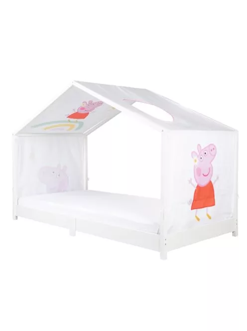 Roba Peppa Pig huzat Montessori házikó ágyhoz 90 × 200 cm – baldachinos kiegészítő 3 tárolózsebbel és tetőablakkal – fehér/rózsaszín OUTLET termék